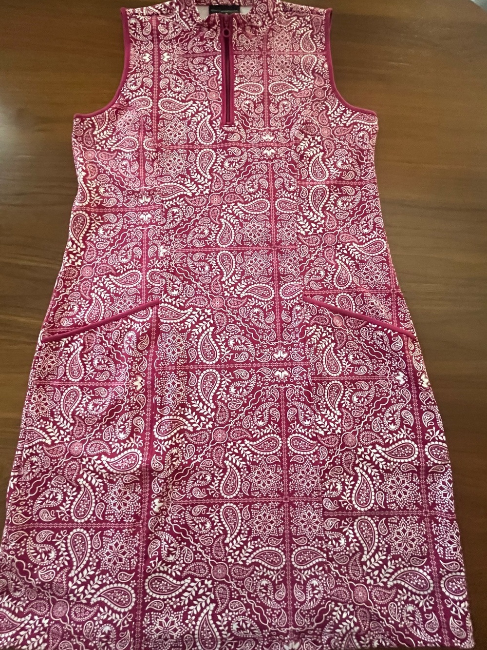 Cynthia Rowley  Women's Active Burgundy Paisley Sleeveless Zip Dress - S